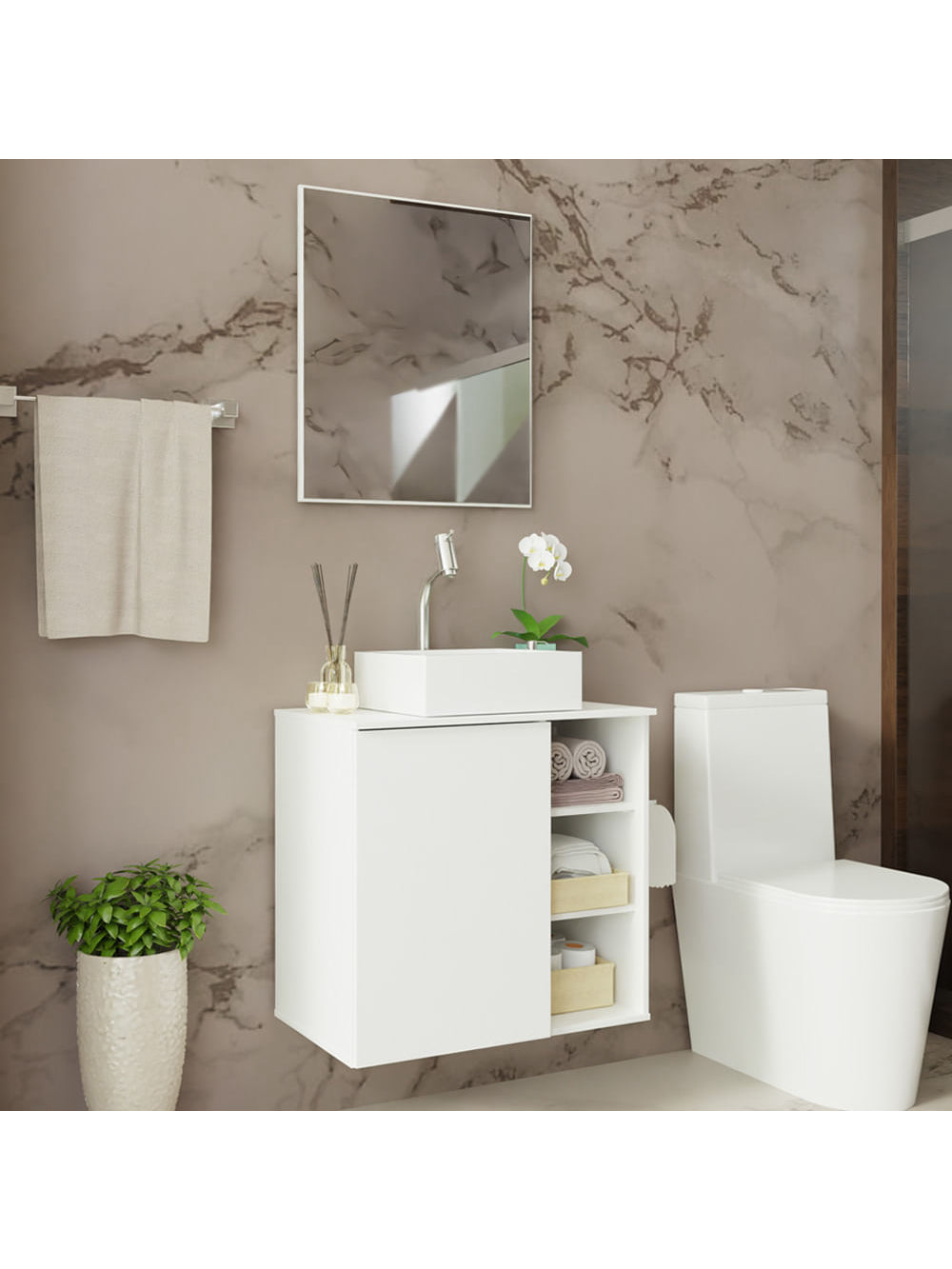 Armário Gabinete com Espelho para Banheiro 60cm Branco Madesa - Branco