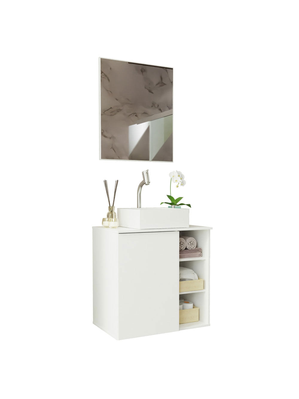 Armário Gabinete com Espelho para Banheiro 60cm Branco Madesa - Branco