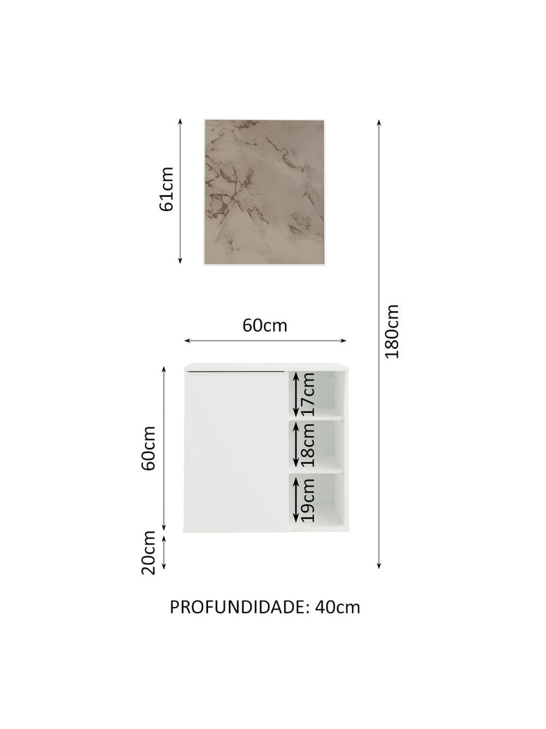 Armário Gabinete com Espelho para Banheiro 60cm Branco Madesa