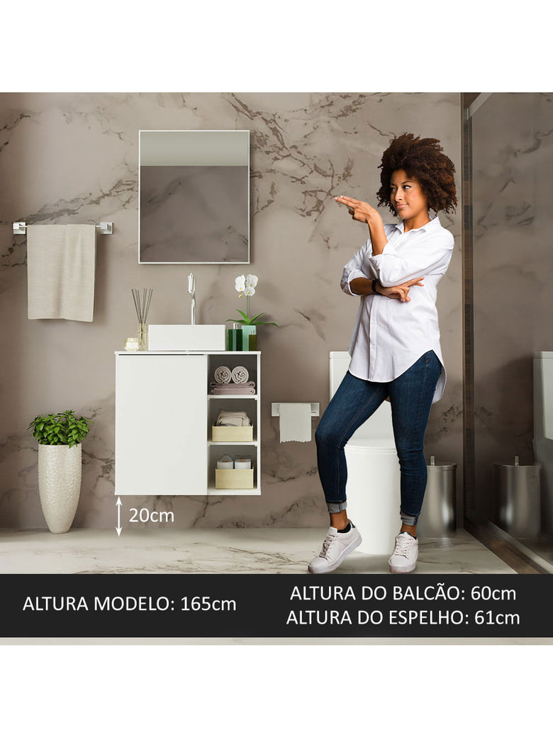 Armário Gabinete com Espelho para Banheiro 60cm Branco Madesa