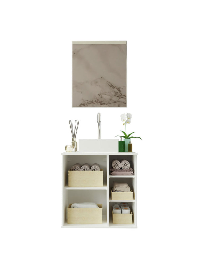 Armário Gabinete com Espelho para Banheiro 60cm Branco Madesa