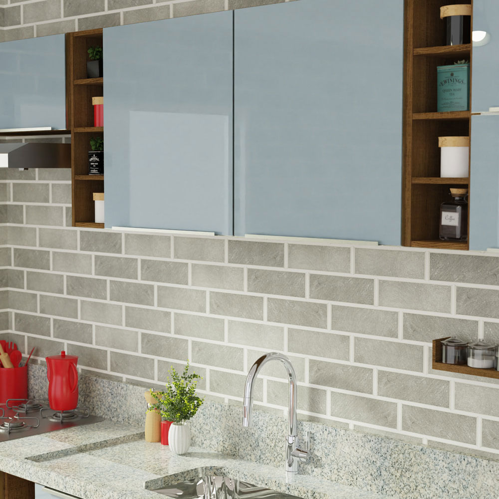 Armário de Cozinha Completa 300cm Rustic/Cinza Lux da Sabrina Madesa