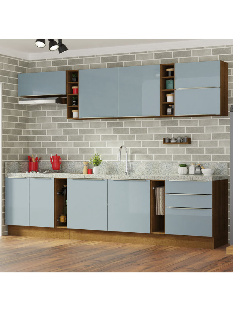 Armário de Cozinha Completa 300cm Rustic/Cinza Lux da Sabrina Madesa