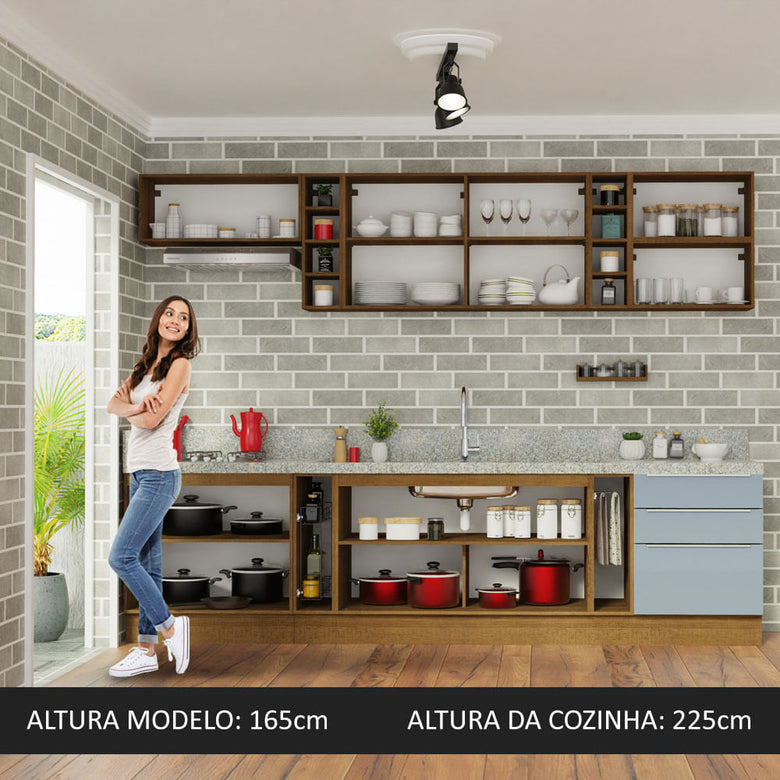 Armário de Cozinha Completa 300cm Rustic/Cinza Lux da Sabrina Madesa