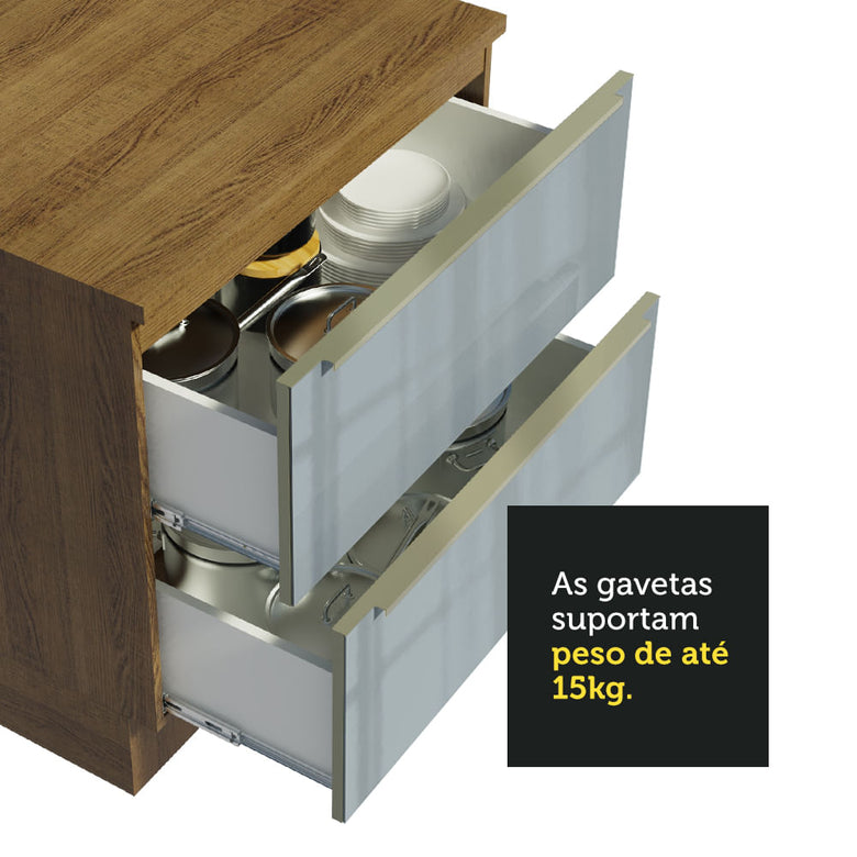 Armário de Cozinha Completa 300cm Rustic/Cinza Lux da Sabrina Madesa