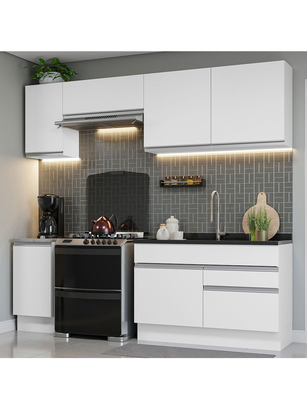 Armário de Cozinha Completa 240cm Branco Glamy Madesa 07 - Branco