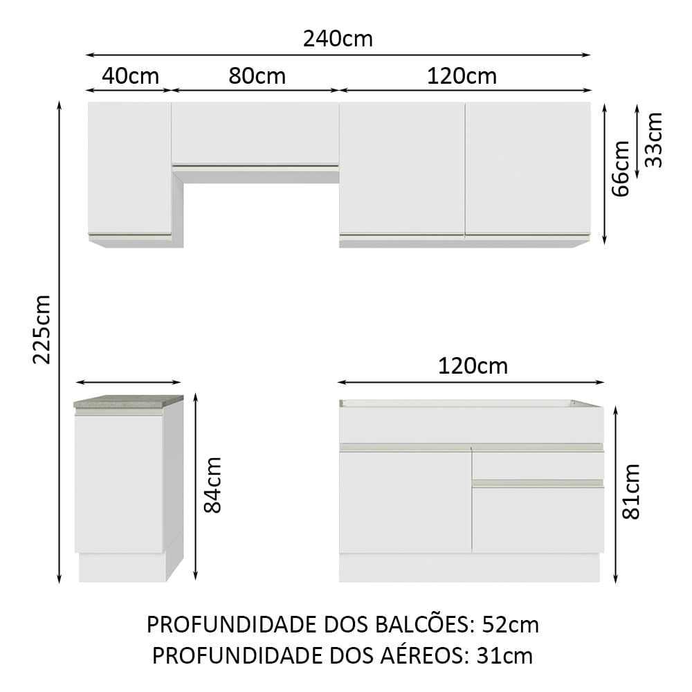 Armário de Cozinha Completa 240cm Branco Glamy Madesa 07