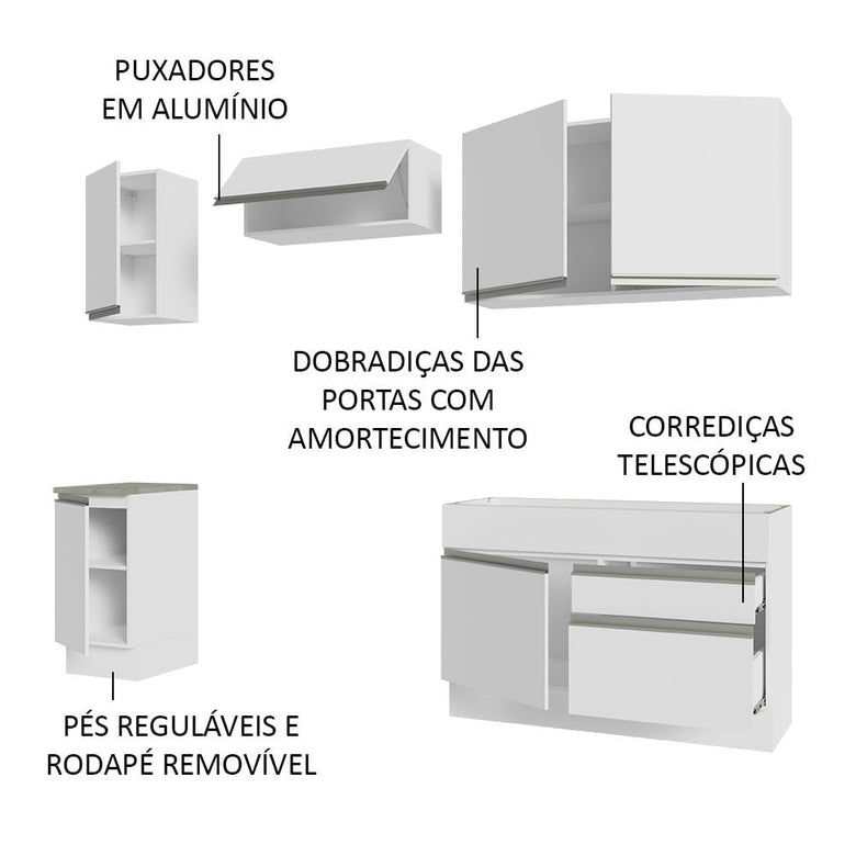 Armário de Cozinha Completa 240cm Branco Glamy Madesa 07