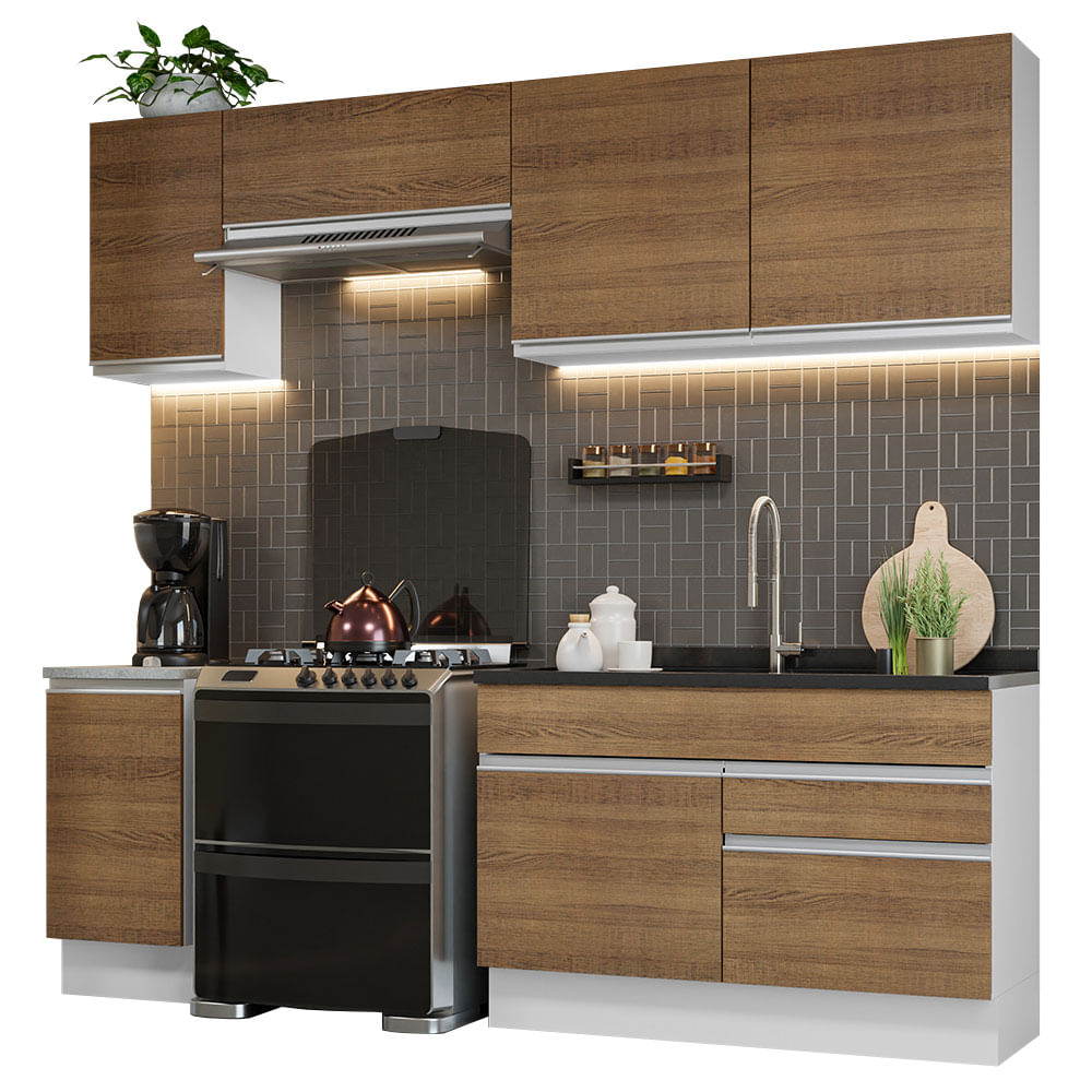 Armário de Cozinha Completa 240cm Branco/Rustic Glamy Madesa 07 - Branco/Rustic
