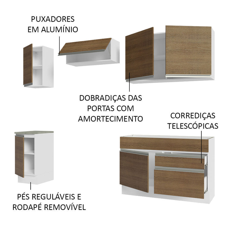 Armário de Cozinha Completa 240cm Branco/Rustic Glamy Madesa 07