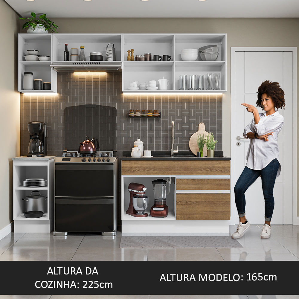 Armário de Cozinha Completa 240cm Branco/Rustic Glamy Madesa 07
