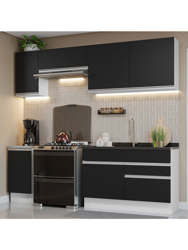 Armário de Cozinha Completa 240cm Branco/Preto Glamy Madesa 07