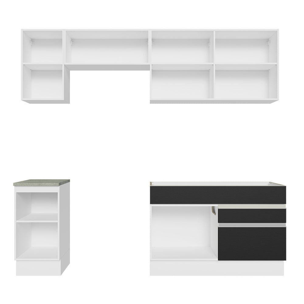 Armário de Cozinha Completa 240cm Branco/Preto Glamy Madesa 07