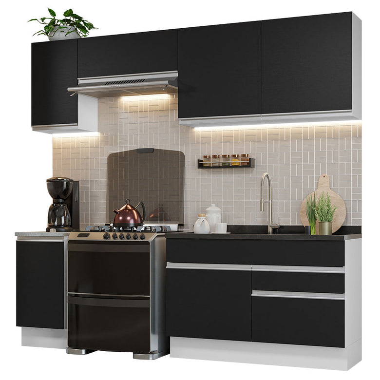 Armário de Cozinha Completa 240cm Branco/Preto Glamy Madesa 07