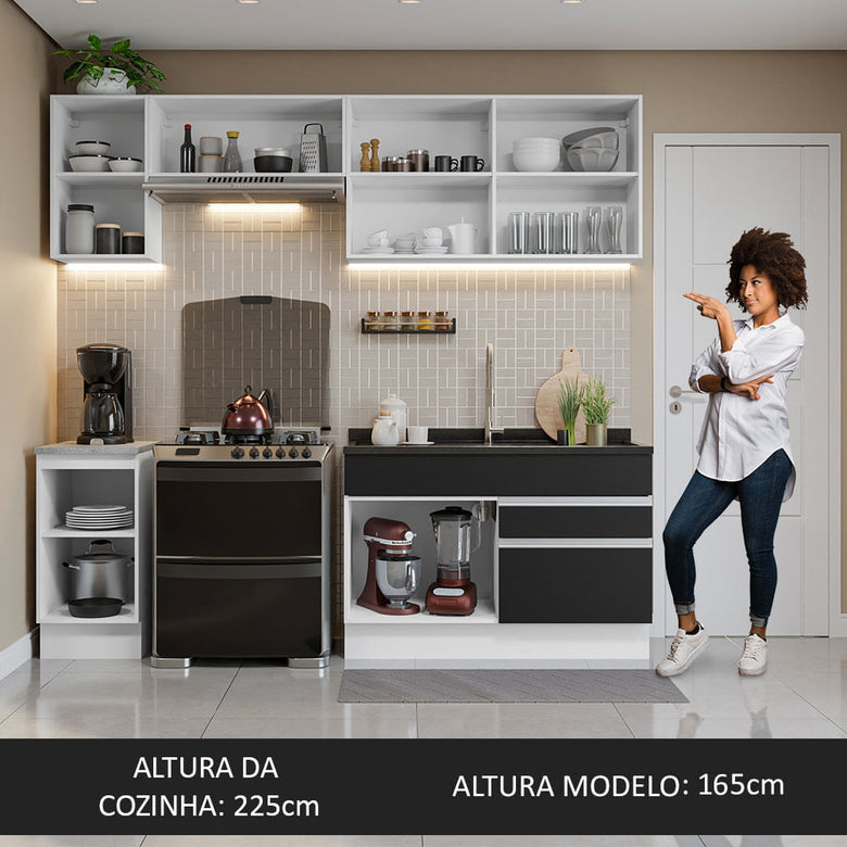 Armário de Cozinha Completa 240cm Branco/Preto Glamy Madesa 07