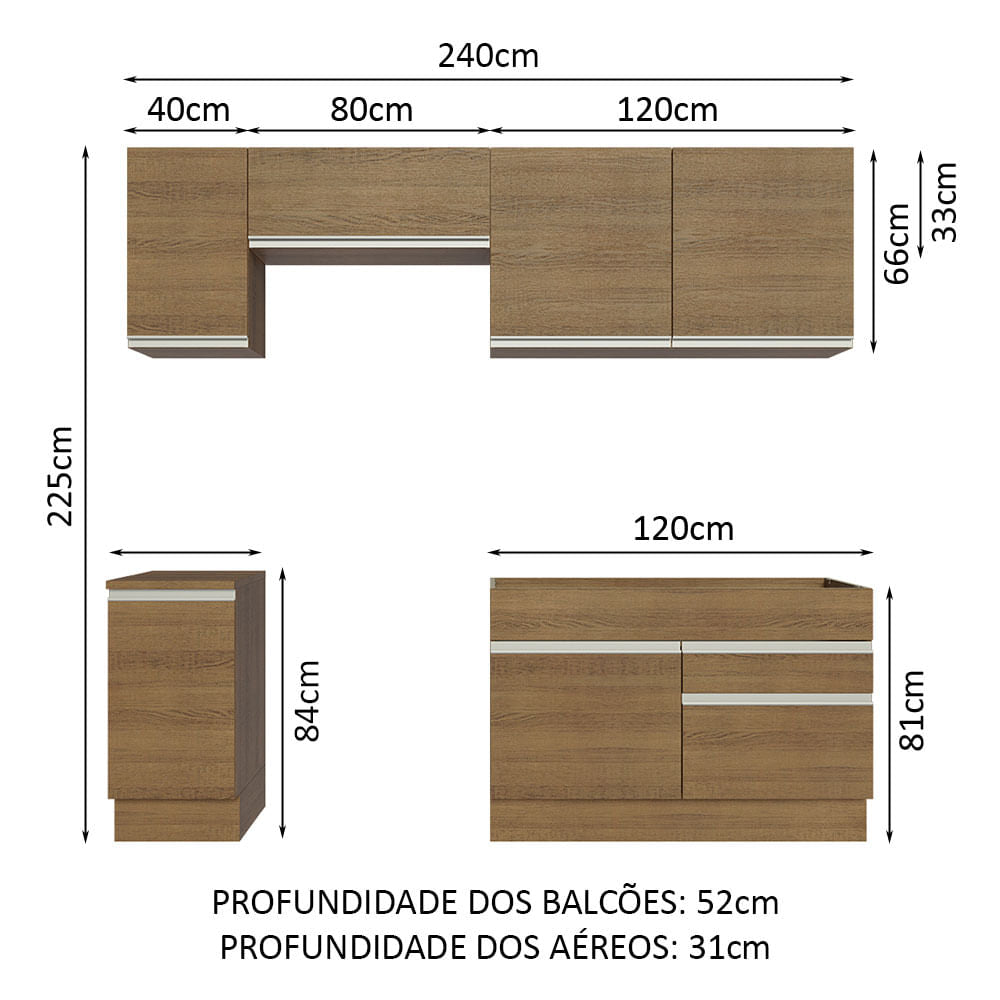 Armário de Cozinha Completa 240cm Rustic Glamy Madesa 07