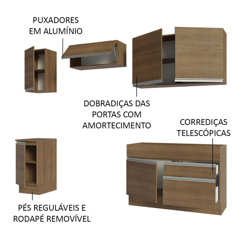 Armário de Cozinha Completa 240cm Rustic Glamy Madesa 07