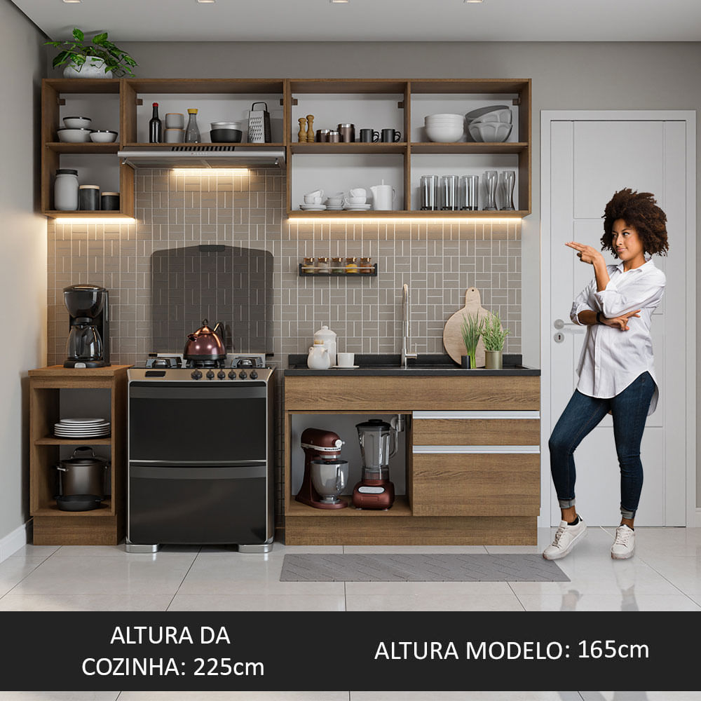 Armário de Cozinha Completa 240cm Rustic Glamy Madesa 07