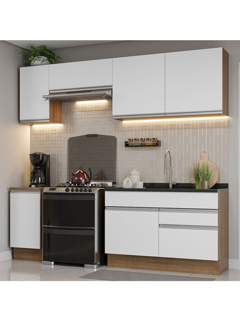 Armário de Cozinha Completa 240cm Rustic/Branco Glamy Madesa 07