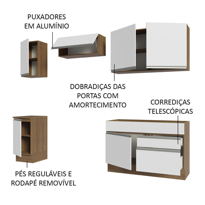 Armário de Cozinha Completa 240cm Rustic/Branco Glamy Madesa 07