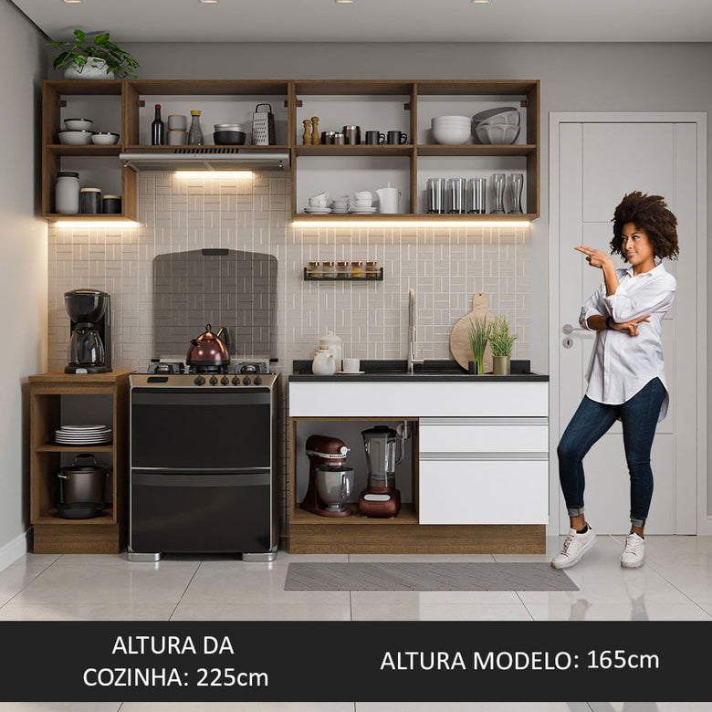 Armário de Cozinha Completa 240cm Rustic/Branco Glamy Madesa 07