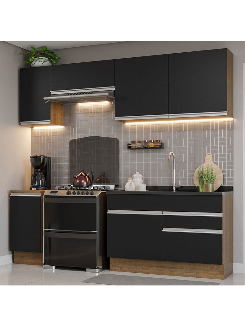 Armário de Cozinha Completa 240cm Rustic/Preto Glamy Madesa 07