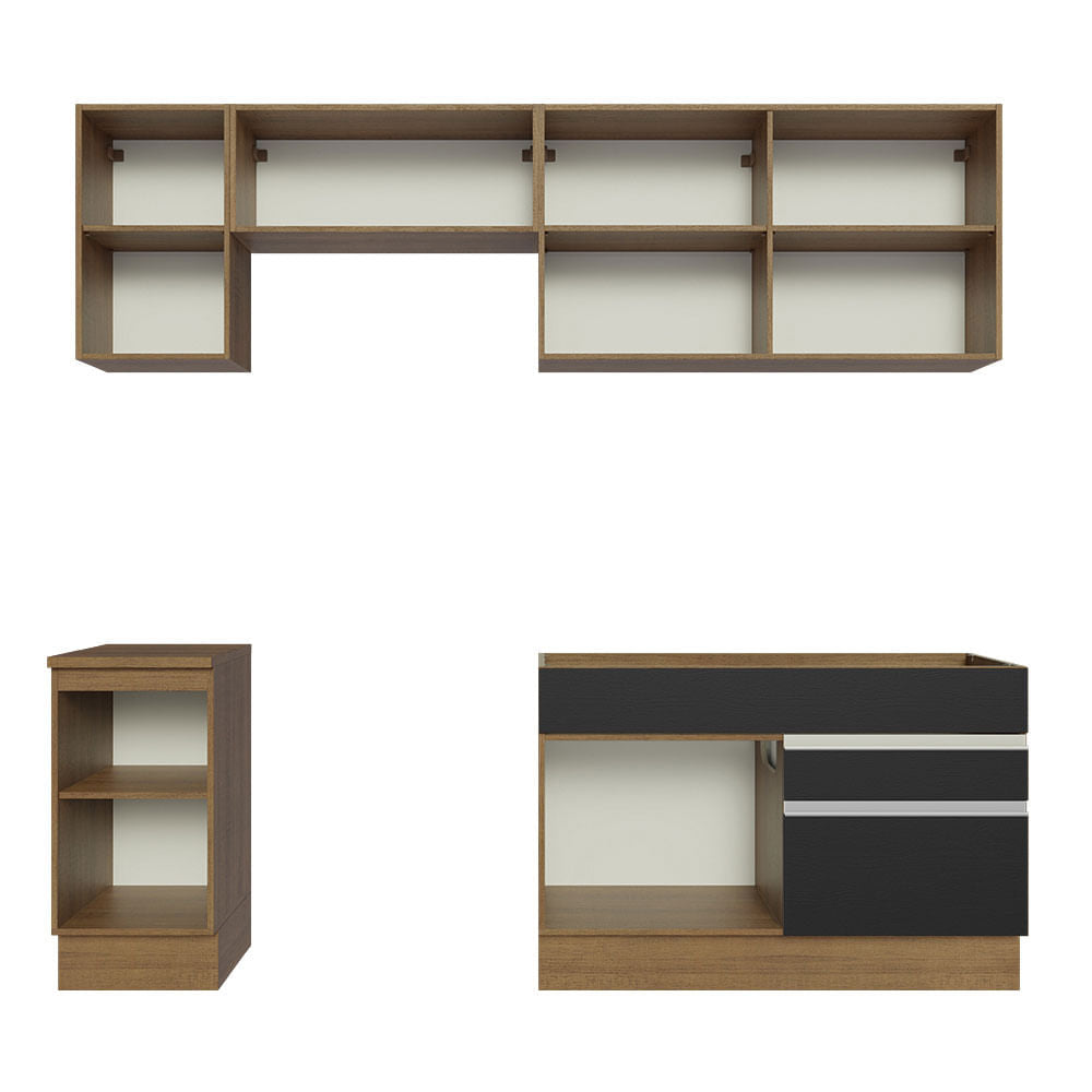 Armário de Cozinha Completa 240cm Rustic/Preto Glamy Madesa 07