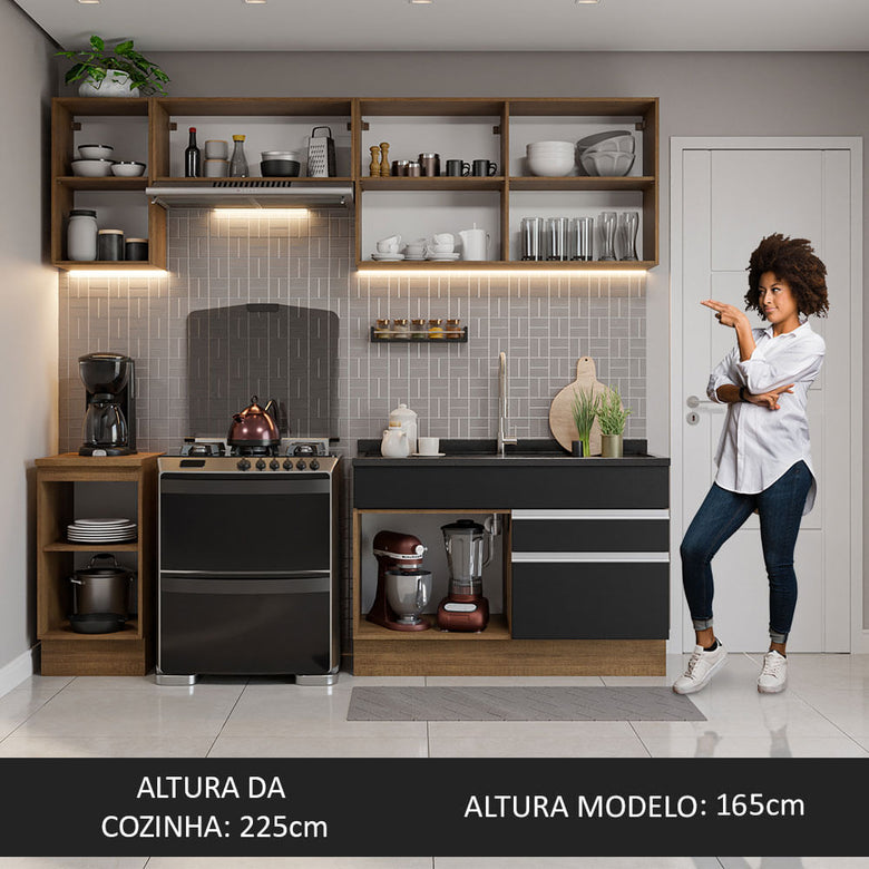 Armário de Cozinha Completa 240cm Rustic/Preto Glamy Madesa 07