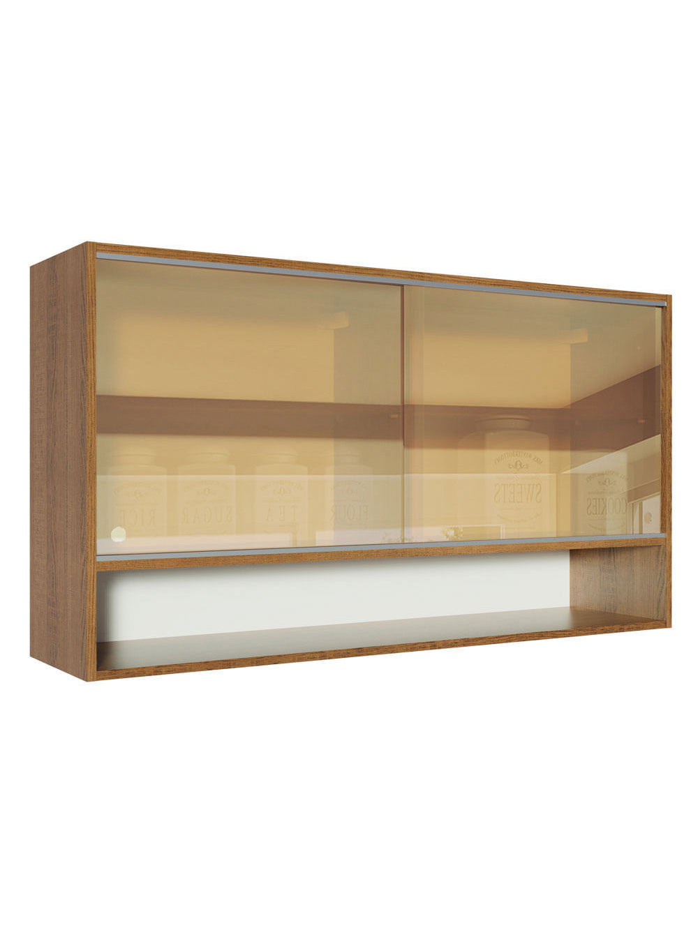 Armário Aéreo Madesa Glamy 2 Portas de Correr de Vidro Reflex e 1 Nicho Rustic - Rustic