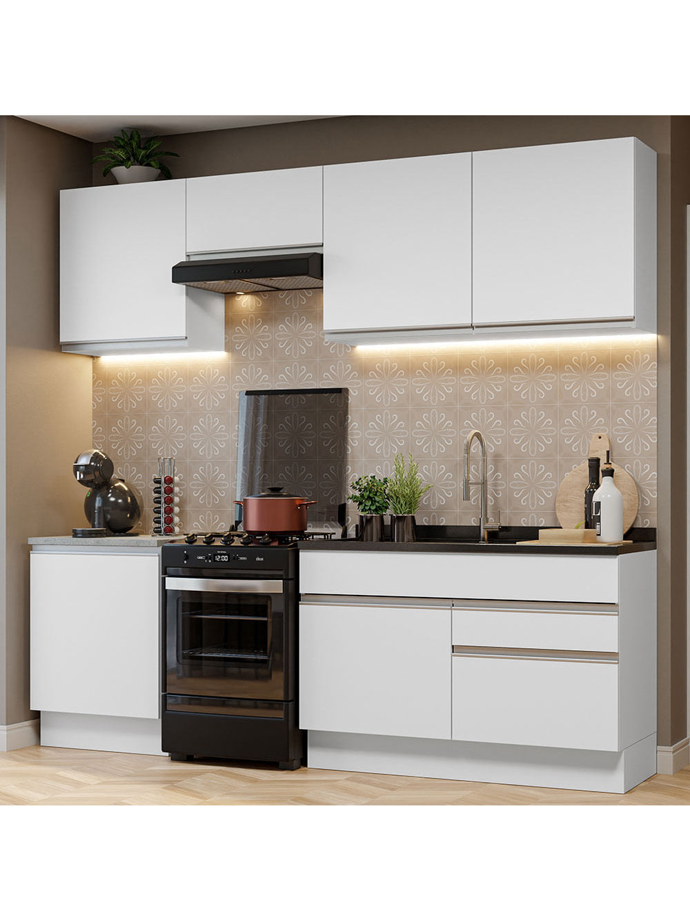 Armário de Cozinha Completa 240cm Branco Glamy Madesa 08 - Branco