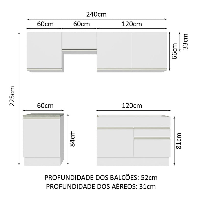 Armário de Cozinha Completa 240cm Branco Glamy Madesa 08