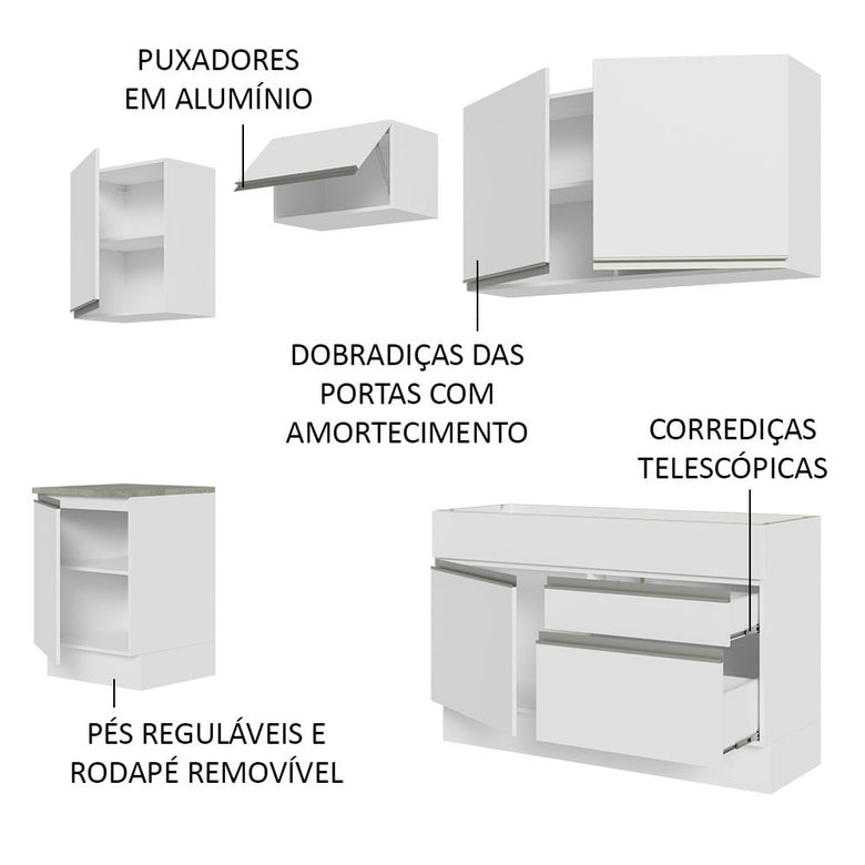 Armário de Cozinha Completa 240cm Branco Glamy Madesa 08