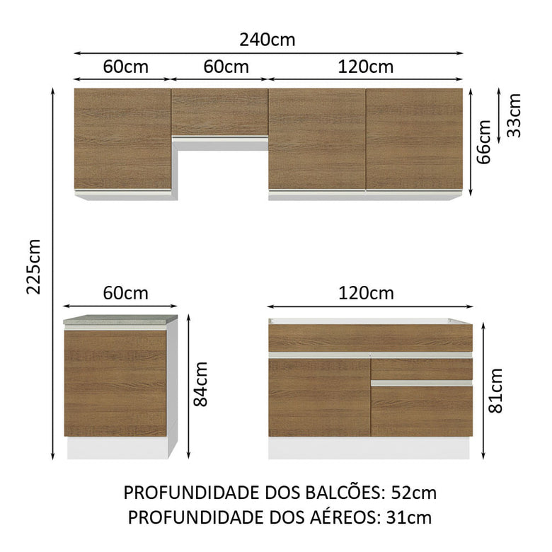 Armário de Cozinha Completa 240cm Branco/Rustic Glamy Madesa 08