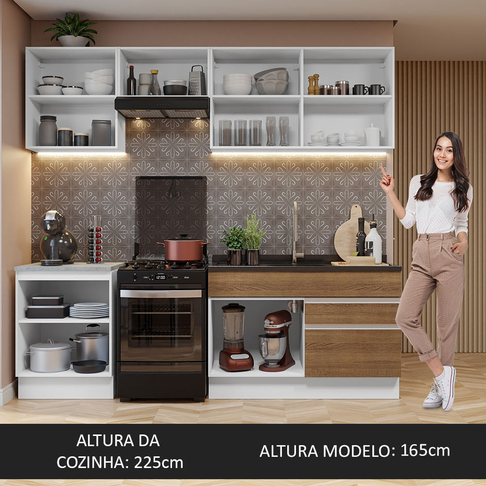 Armário de Cozinha Completa 240cm Branco/Rustic Glamy Madesa 08