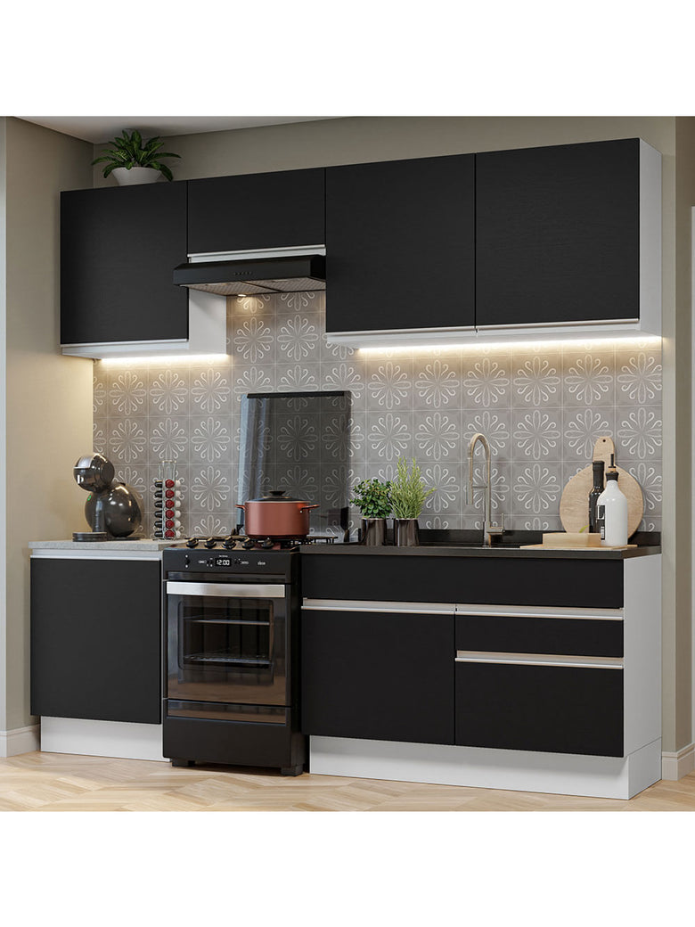 Armário de Cozinha Completa 240cm Branco/Preto Glamy Madesa 08