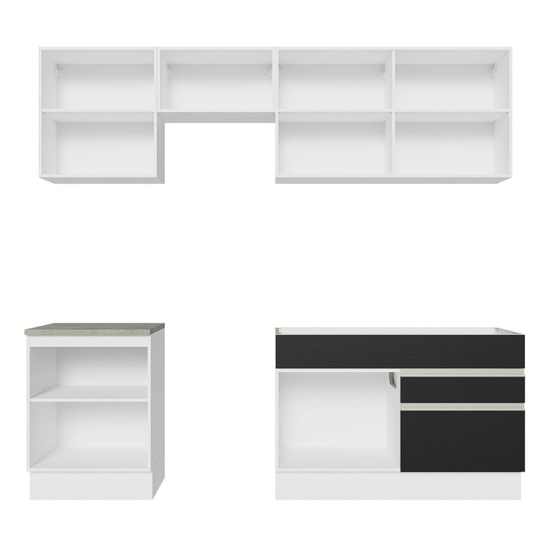 Armário de Cozinha Completa 240cm Branco/Preto Glamy Madesa 08