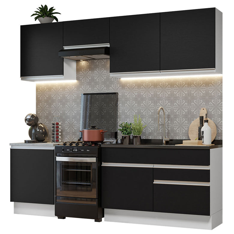 Armário de Cozinha Completa 240cm Branco/Preto Glamy Madesa 08