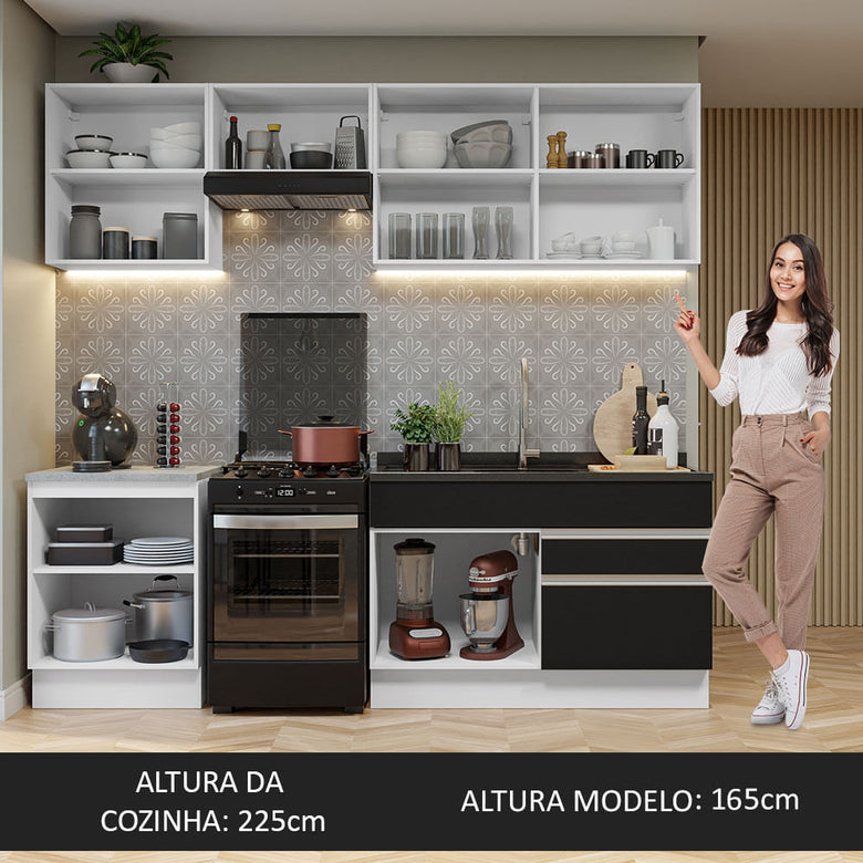 Armário de Cozinha Completa 240cm Branco/Preto Glamy Madesa 08