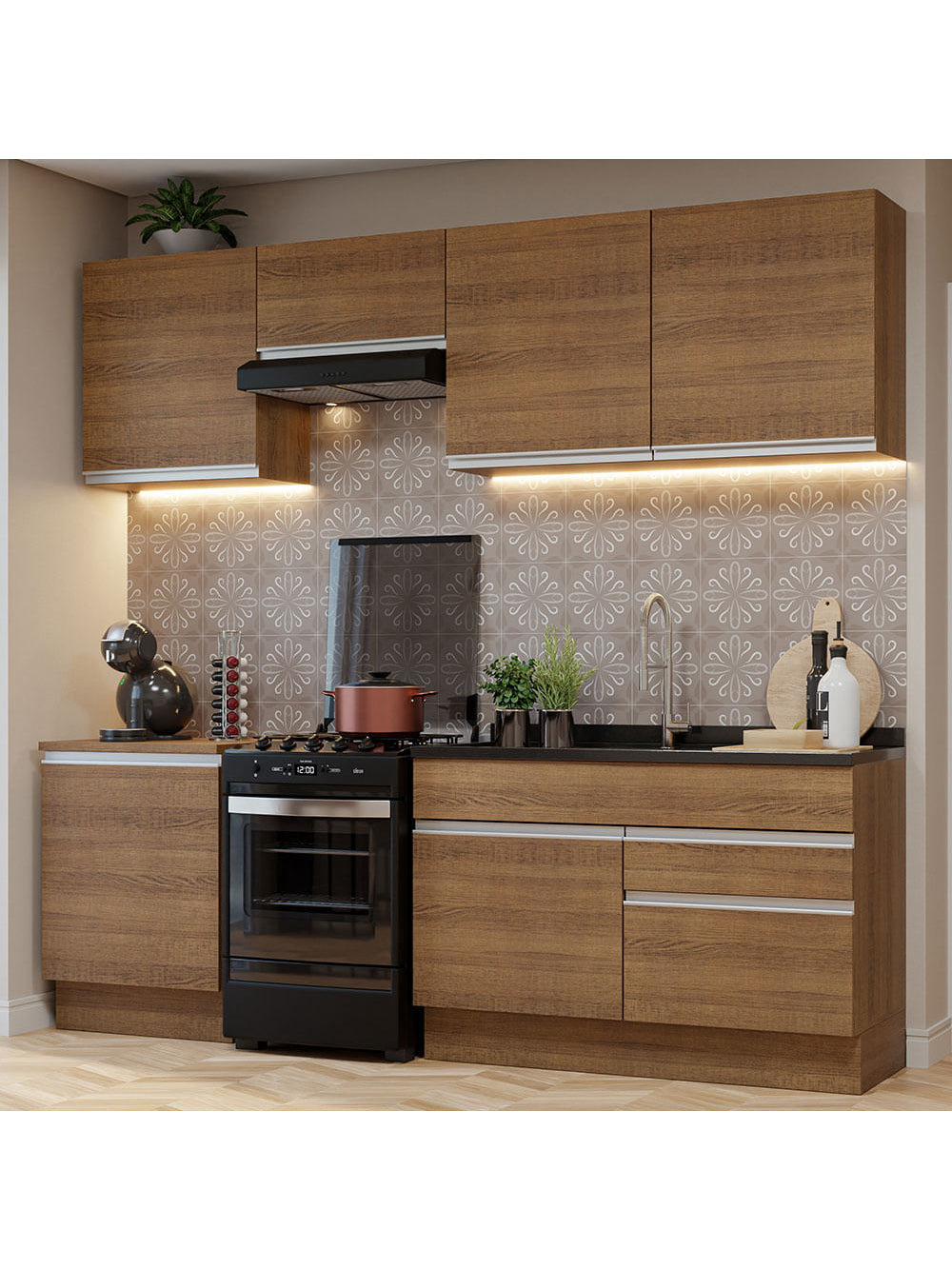 Armário de Cozinha Completa 240cm Rustic Glamy Madesa 08 - Rustic