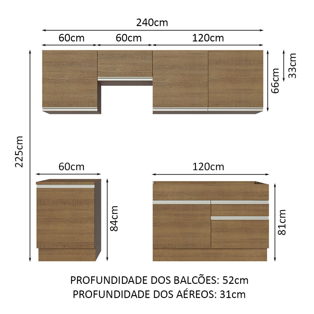 Armário de Cozinha Completa 240cm Rustic Glamy Madesa 08