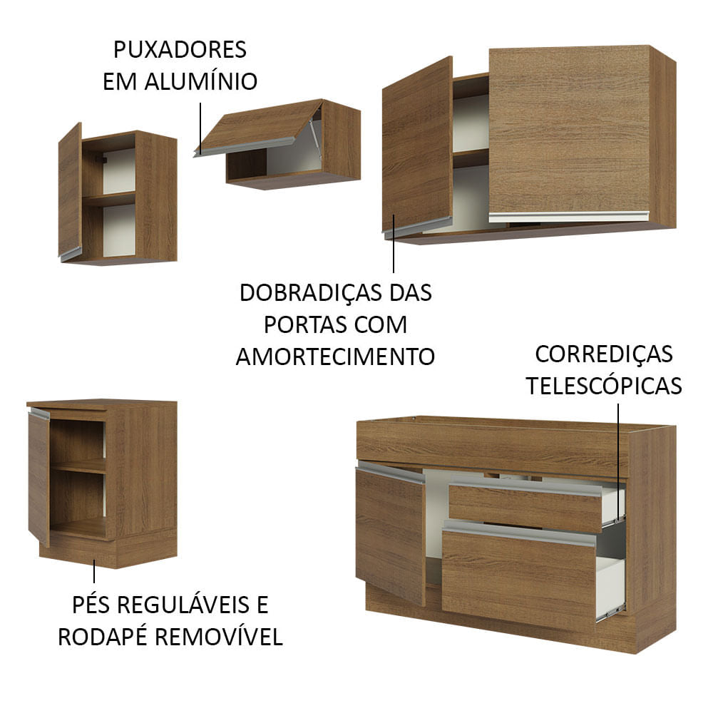 Armário de Cozinha Completa 240cm Rustic Glamy Madesa 08