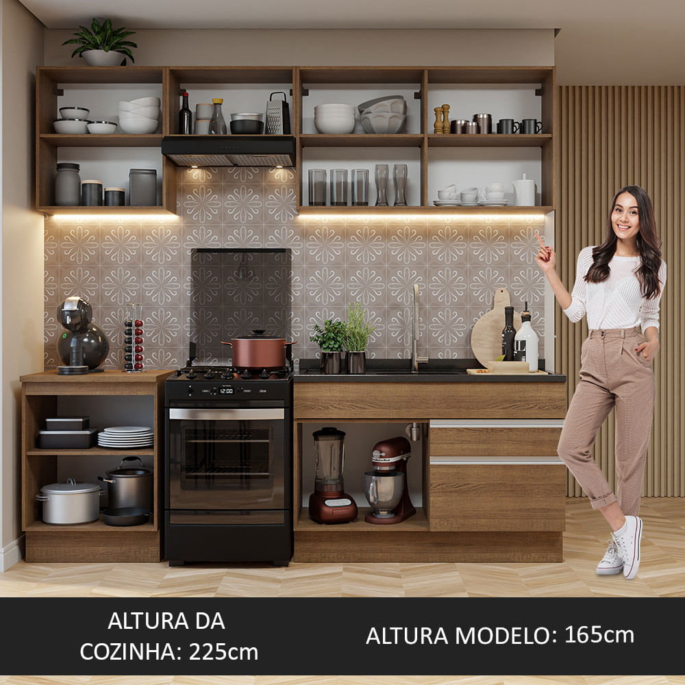 Armário de Cozinha Completa 240cm Rustic Glamy Madesa 08