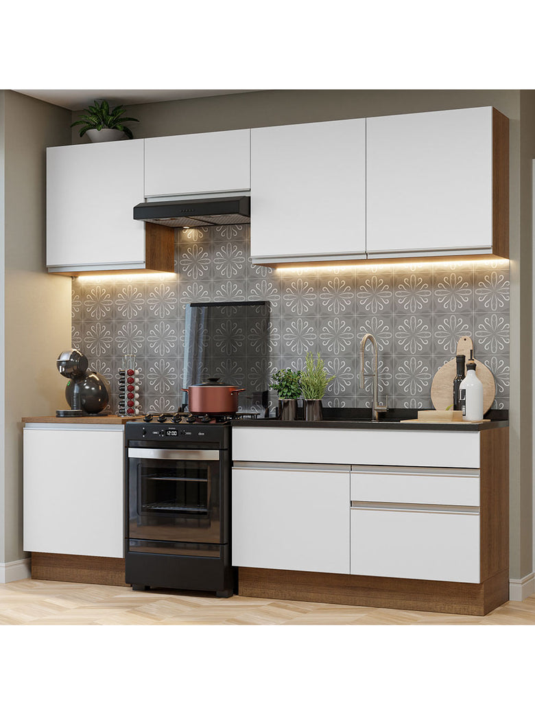 Armário de Cozinha Completa 240cm Rustic/Branco Glamy Madesa 08