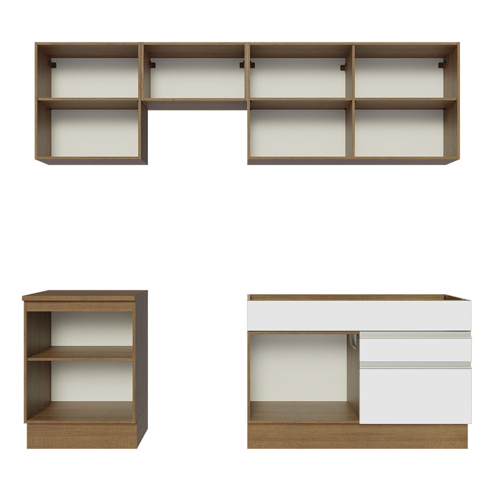 Armário de Cozinha Completa 240cm Rustic/Branco Glamy Madesa 08