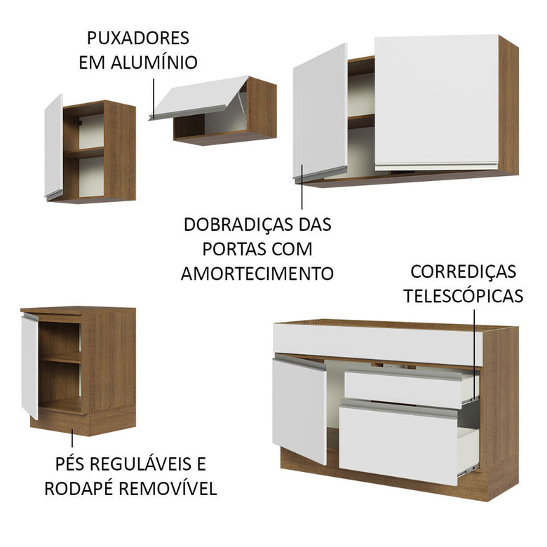 Armário de Cozinha Completa 240cm Rustic/Branco Glamy Madesa 08
