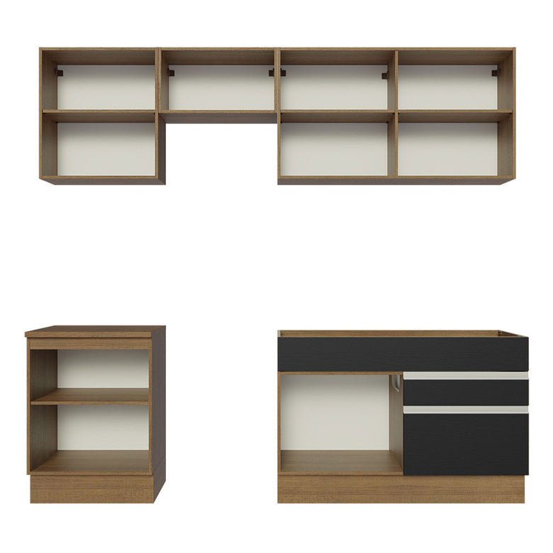 Armário de Cozinha Completa 240cm Rustic/Preto Glamy Madesa 08