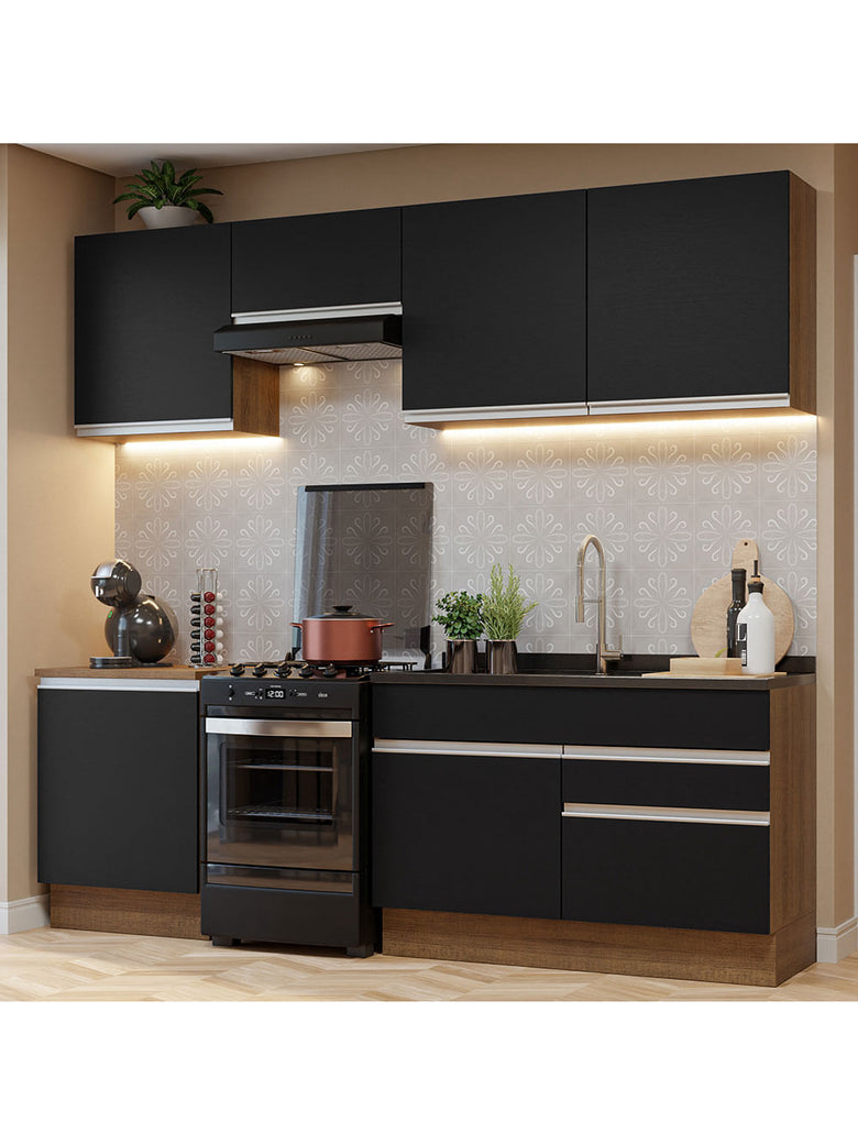 Armário de Cozinha Completa 240cm Rustic/Preto Glamy Madesa 08