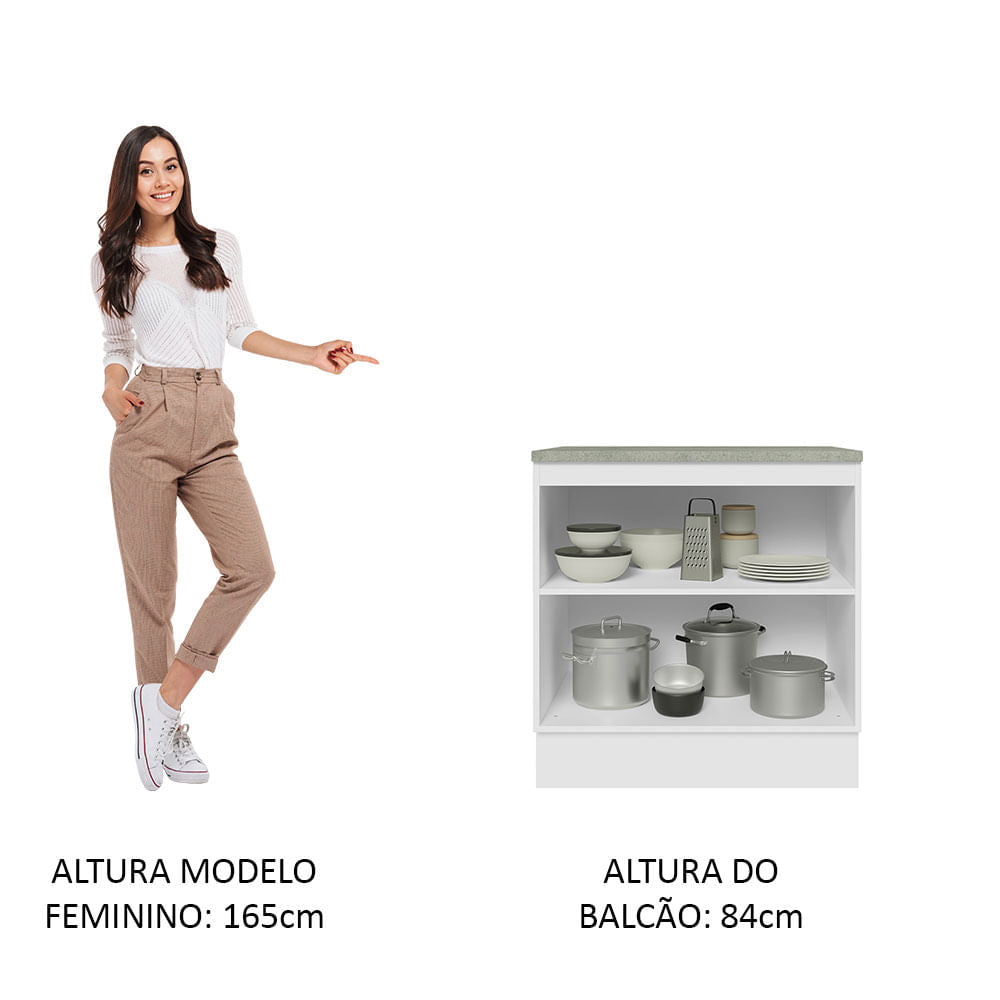 Balcão 80 cm 2 Portas Branco/Branco Veludo Lux Madesa