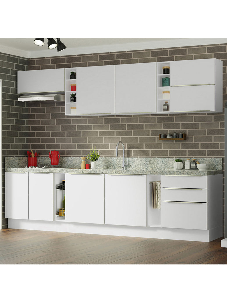 Armário de Cozinha Completa 300cm Branco Veludo Lux da Sabrina Madesa