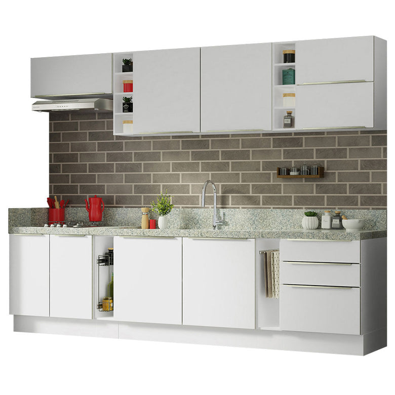 Armário de Cozinha Completa 300cm Branco Veludo Lux da Sabrina Madesa